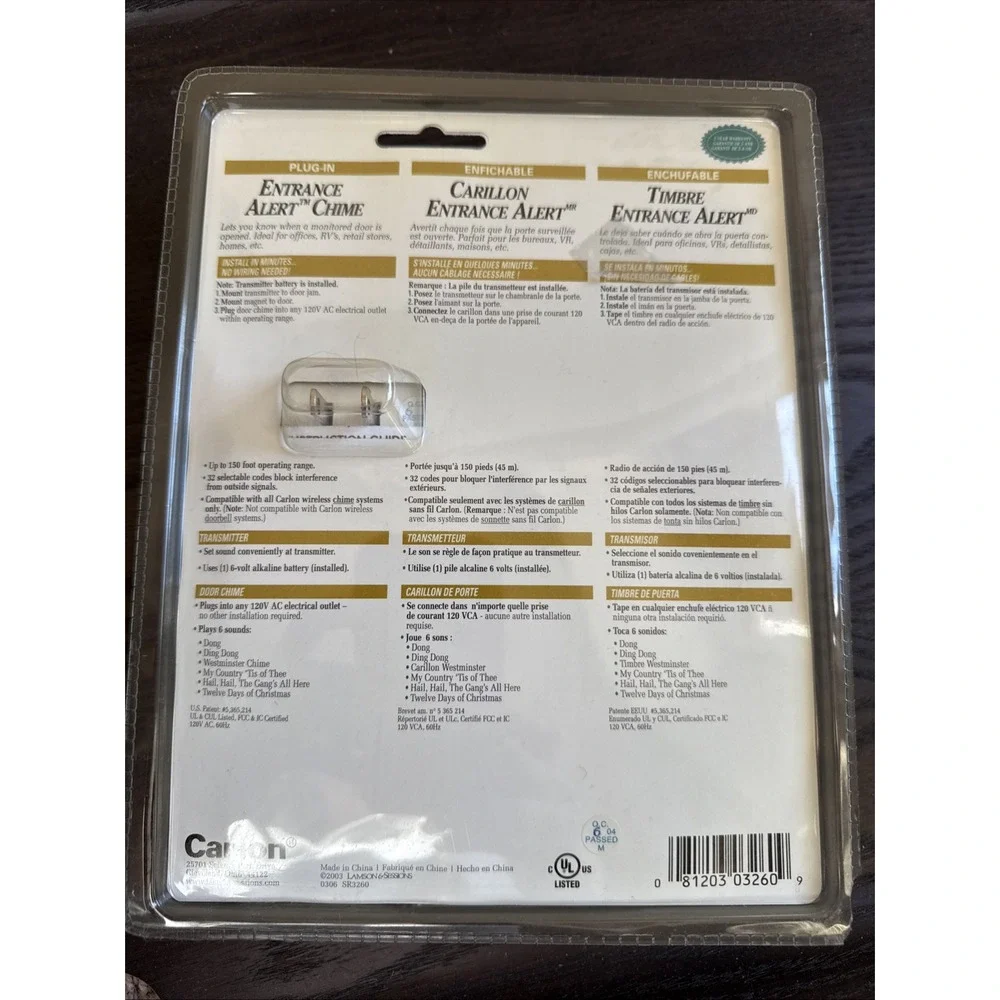 New Carlon RC3260 Plug-In Entrance Alert Door Chime 6 Different Sounds Sealed
